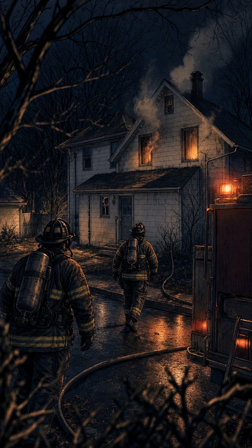 Illustration from the episode: ordinary house fire, The Locked Room on Blake Street